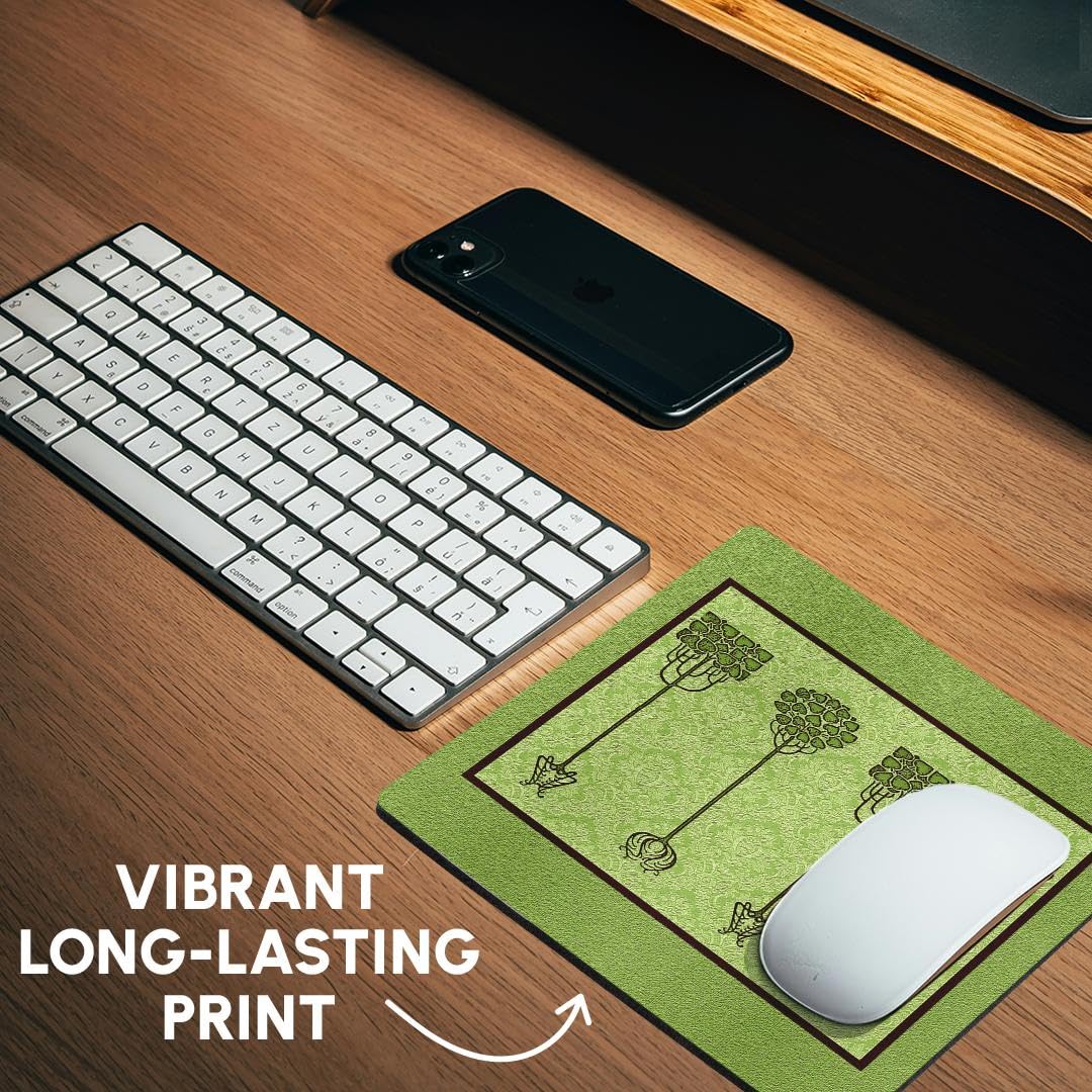 3dRose 8 x 8 x 0.25 Inches Mouse Pad, Deep Olive Green Trees on Muted Lime Damask (mp_31728_1)