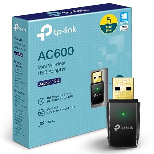 TP-Link Adaptador USB WiFi Archer T2U - AC600 Doble Banda - hasta 633 Mbps - Compatible con Windows - Diseño Compacto - Fácil Instalación - Seguridad Avanzada