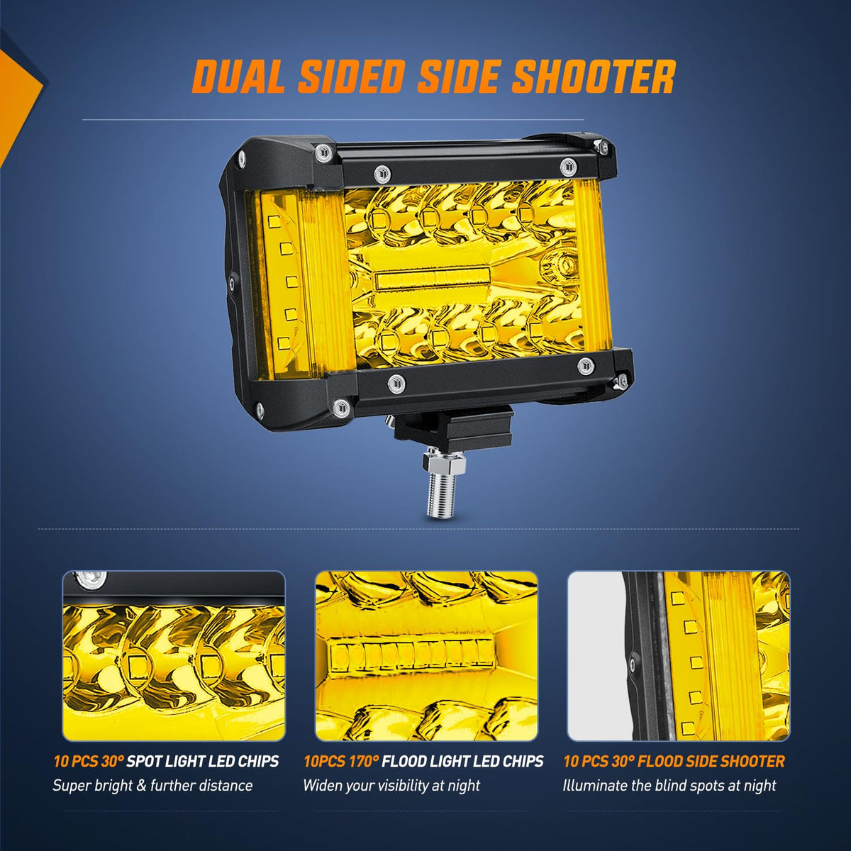 Nilight - Barra de luz LED para Disparos Laterales, 2 Unidades de 4.3 Pulgadas, Triple hilera, Combo de inundación, iluminación de Haz Amarillo con Interruptor de 5 Pines, Kit de arnés de