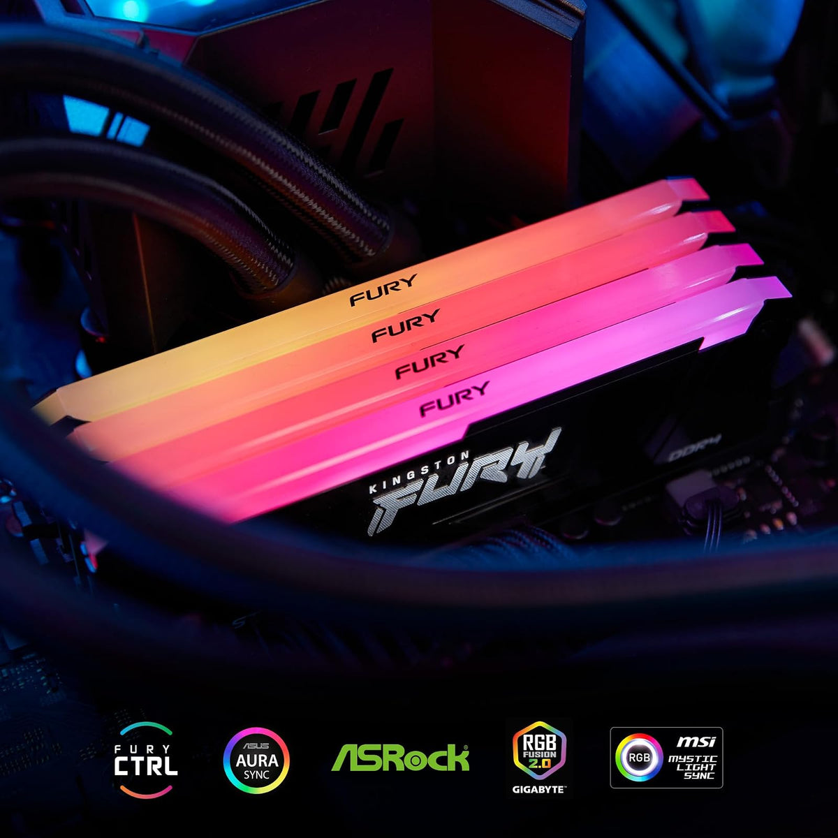 Kingston Fury Beast Black RGB DDR4, Memoria Gamer para PC, Capacidad: 16GB Kit (2x8GB), Frecuencia: 3600MT/s, Latencia: CL17, Factor de Forma: DIMM 288-Pin, Color: Negro/RGB, KF436C17BB2AK2/16