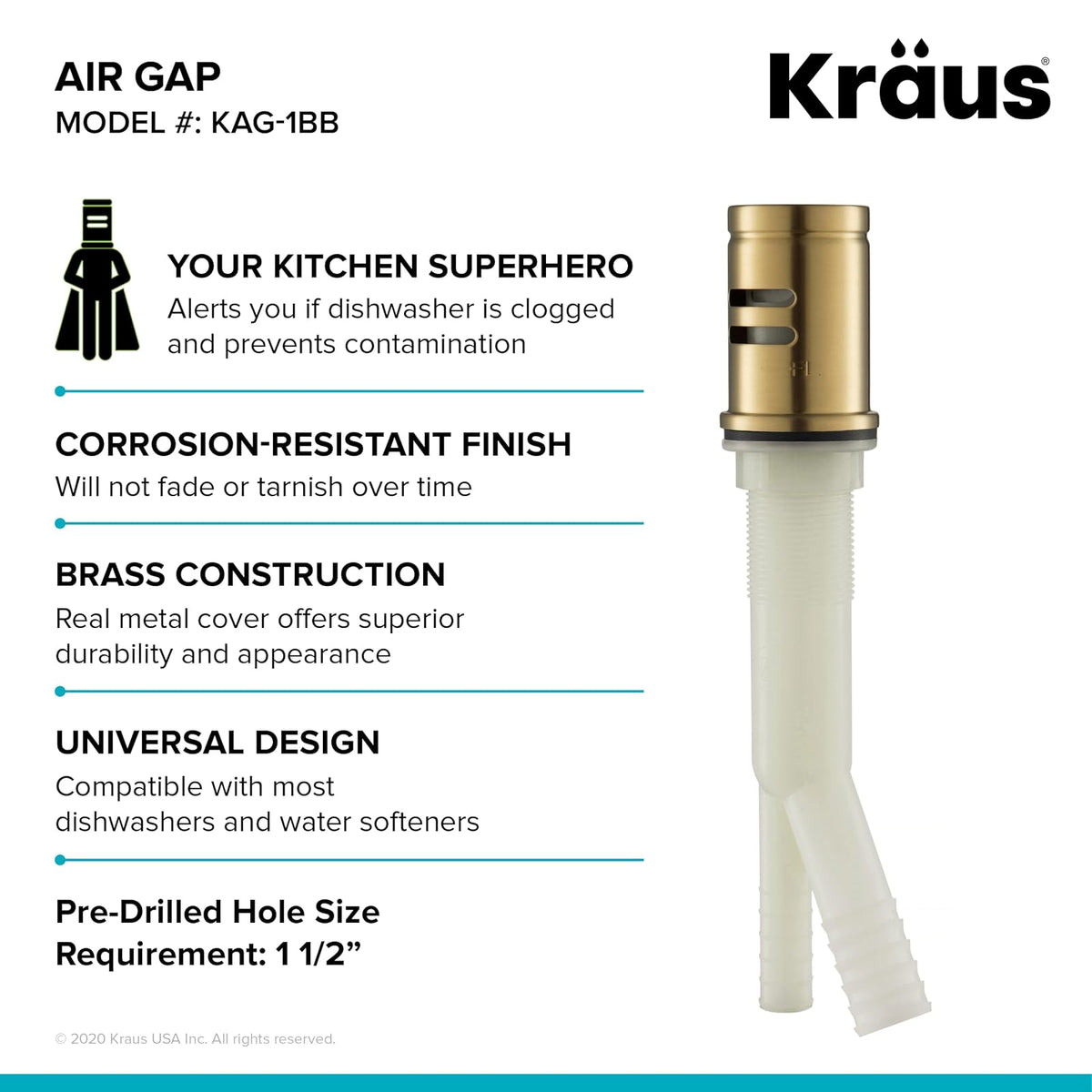 Kraus KAG-1BB - Filtro de aire para lavaplatos, color bronce cepillado