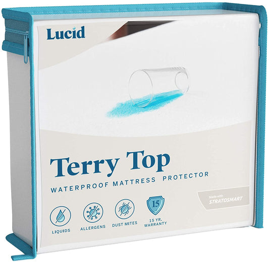 Lucid - Protector de Colchón 100% Impermeable - Ajuste Universal - Cubierta de Tela Toalla - Cubre Colchón de Algodón Suave - Hipoalergénico y Transpirable - Blanco - Tamaño California King