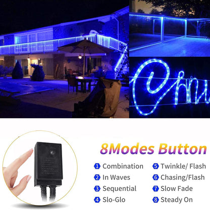 Dosyu 10M LED Navideña, 200LED 110V 2 cables Cuttable de Navidad Luces de la cuerda al aire libre, 200 LED a prueba de agua al aire libre caliente luces de la cuerda para la cubierta(Azul)