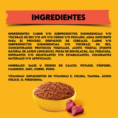 Pedigree Alimento Húmedo para Perros Adultos, Sabor Res Carne Molida 375 Gr, Paquete De 24 Latas