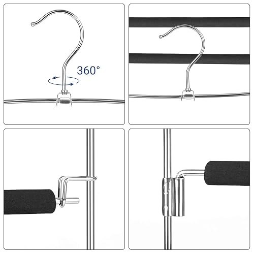 SONGMICS Perchas para Pantalones , Juego de 3, Metal, Ahorran Espacio, Estable con Acolchado Antideslizante, Barras de Columpio, para 5 Vaqueros Cada Una, Traje, Bufandas, Corbatas MCRI041BK