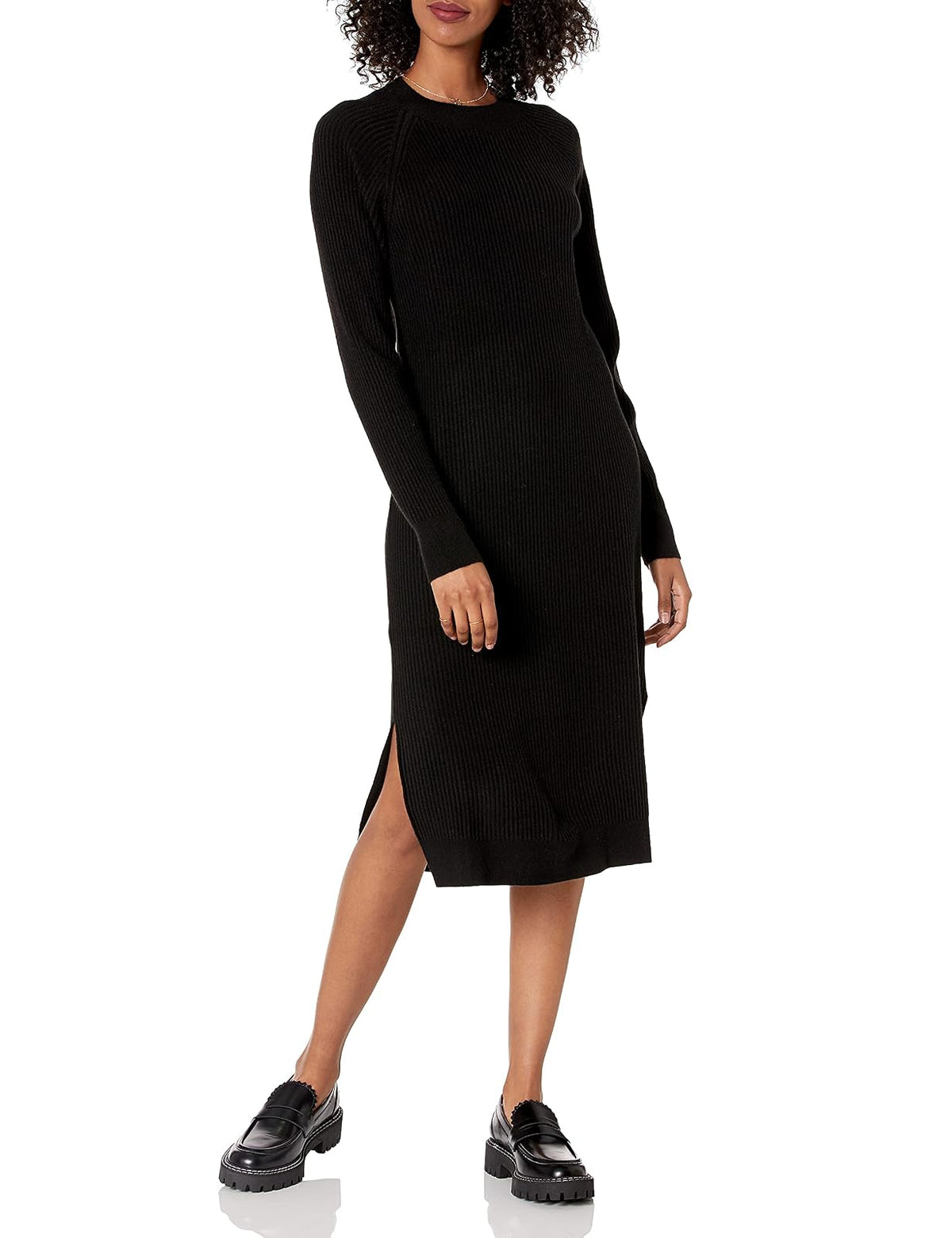 The Drop Renata Vestido Midi Acanalado - 1 - Negro - XS
