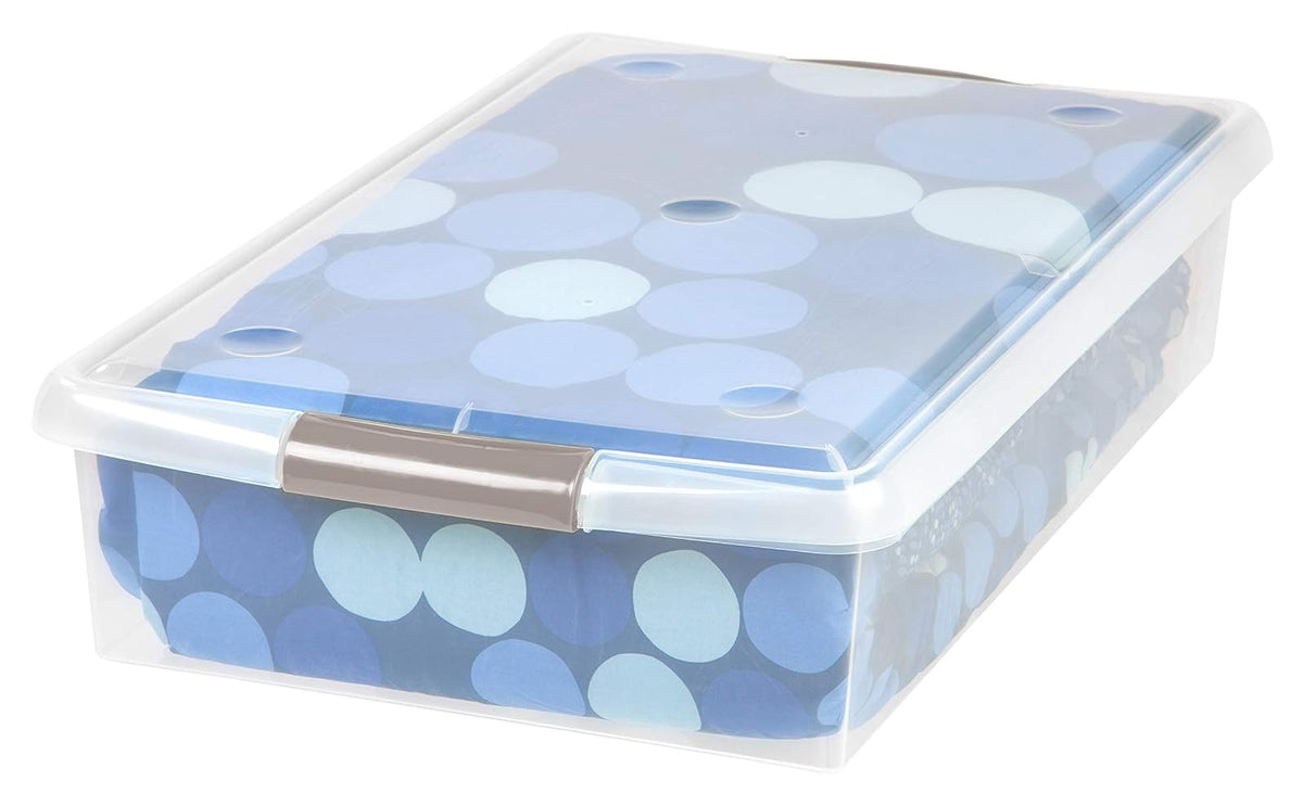 IRIS USA Contenedor Bajo Cama de 40 Qt con Tapa, Gris/Transparente | Guarda ropa, zapatos, ropa de cama y artículos de temporada con protección segura debajo de la cama