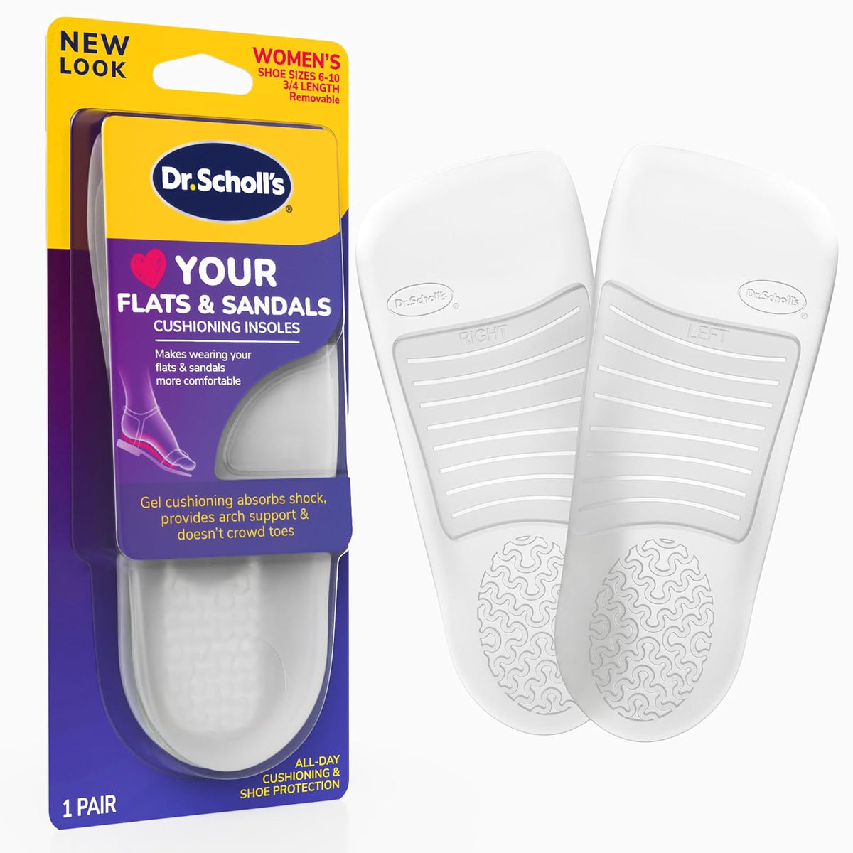 Dr. Scholl's Cushioning Insoles for Flats and Sandals, All-day Comfort In Flats, Boots, (for Women's 6-10), New Packaging