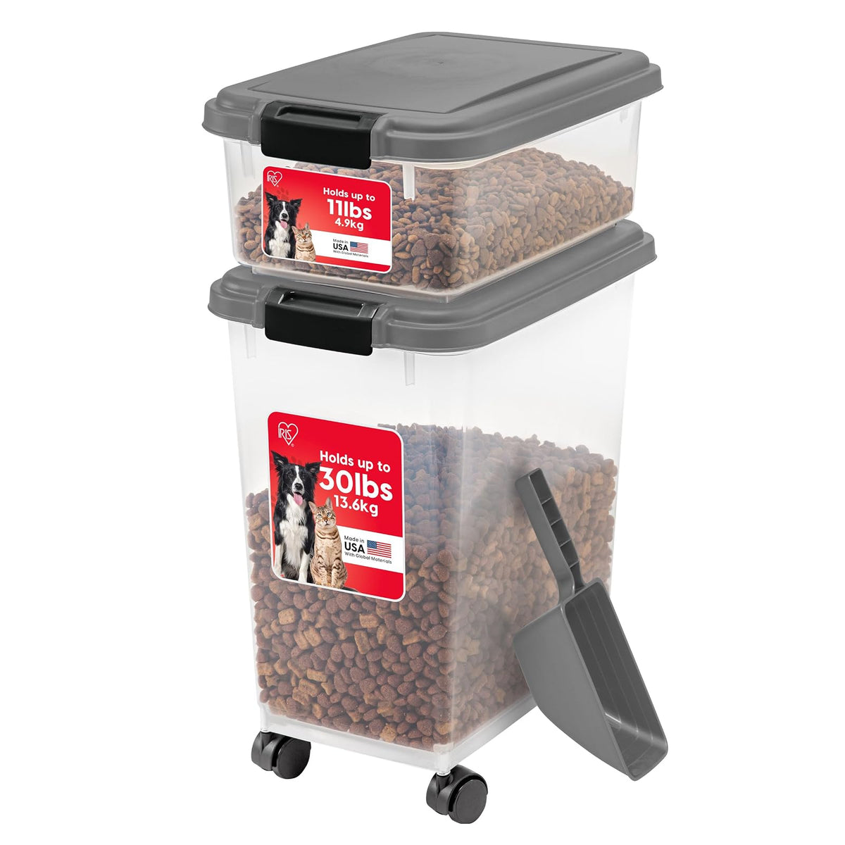 IRIS USA Combo de Recipientes Herméticos para Alimento de Mascota - Dark Gray