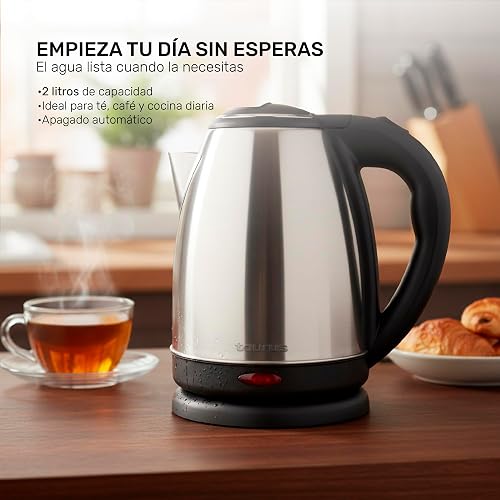 TAURUS CARONTE | Hervidor Eléctrico 2L de Acero Inoxidable | Ebullición Rápida en Minutos | Seguro, Durable y con Apagado Automático | Ideal para Té, Café y Cocina Diaria