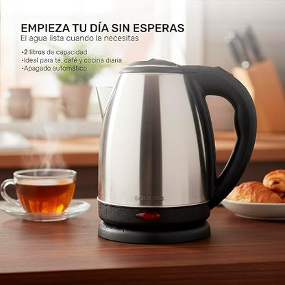 TAURUS CARONTE | Hervidor Eléctrico 2L de Acero Inoxidable | Ebullición Rápida en Minutos | Seguro, Durable y con Apagado Automático | Ideal para Té, Café y Cocina Diaria