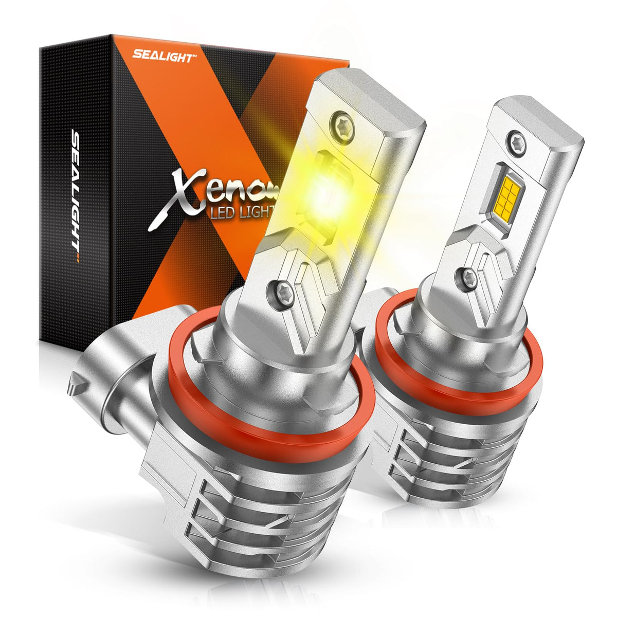 SEALIGHT Foco LED Antiniebla H11 H8 H16 | Amarillo Ámbar, 18000 lm, 3500K, 10000% Más Brillante, Paquete de 2, Plug & Play