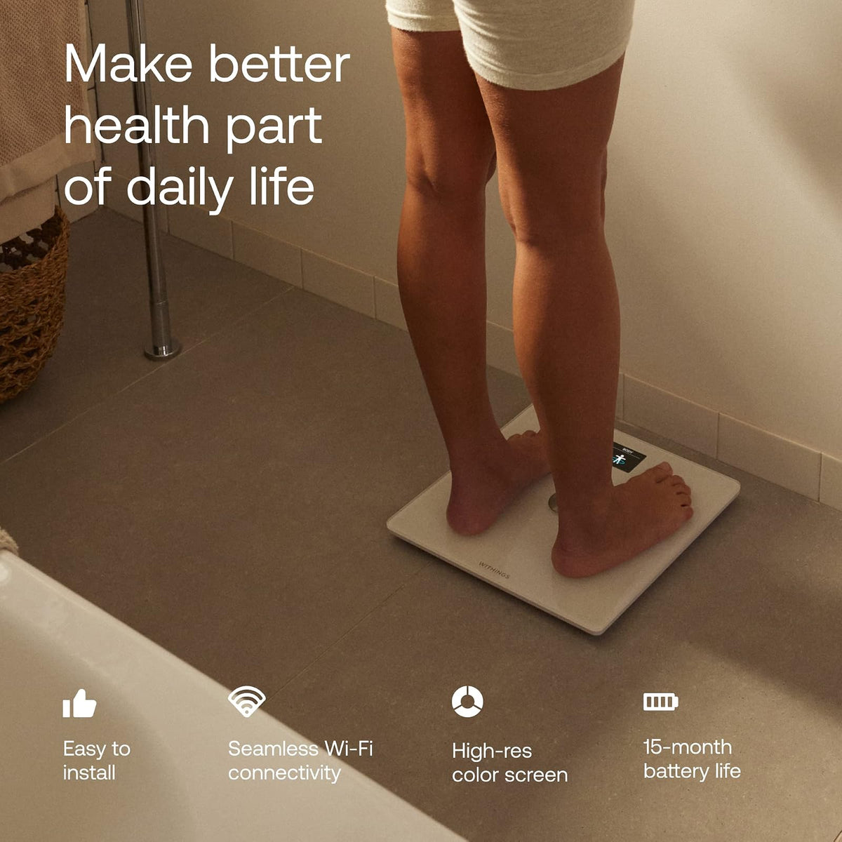 WITHINGS Body Smart - Báscula precisa para peso corporal y porcentaje de grasa, composición corporal Wi-Fi y Bluetooth, báscula de peso para bebé, báscula inteligente compatible con Apple Health,