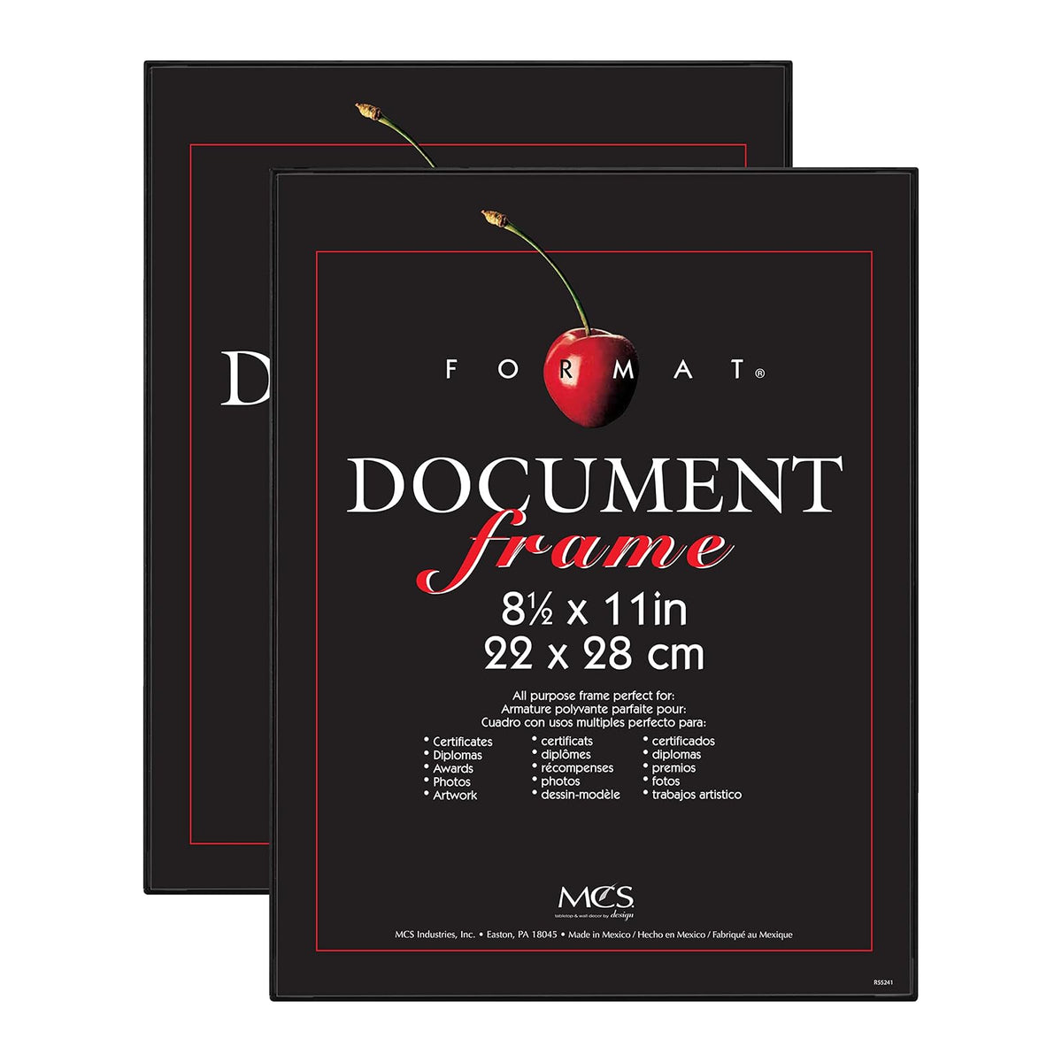 MCS Marco de Documentos para Diploma y Certificado, 8.5 x 11 in, Negro - Paquete de 2 - 8.5 x 11 in - Negro