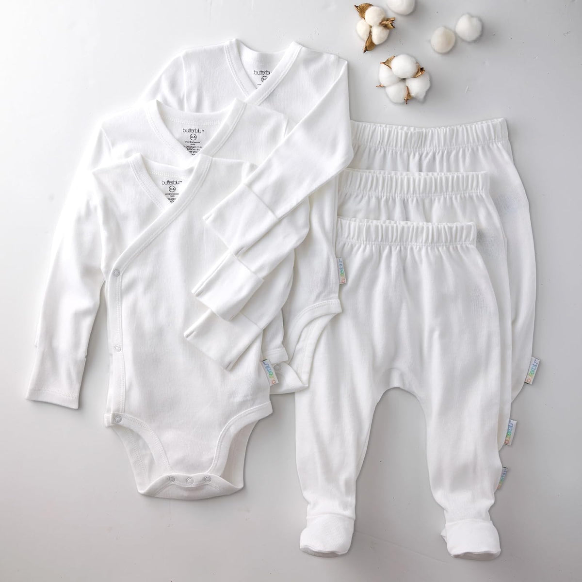 Butterblu Sterling - Paquete de 3 Mamelucos Tipo Kimono 100% algodón orgánico con Cierre Lateral para recién Nacidos y bebés, niños, Unisex