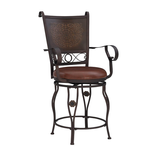 Powell Company - Taburete Grande y Alto de Cobre Estampado, con Brazos Traseros Big and Tall para mostrador, Altura de Asiento de 24 Pulgadas, Color café