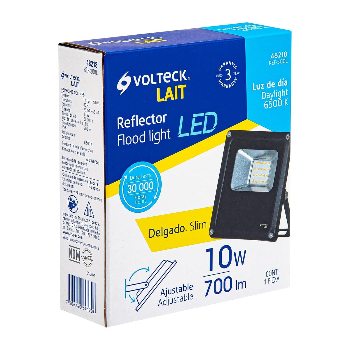 Volteck Lait REF-300L, Reflector delgado de LED 10 W luz de día encendido instantáneo