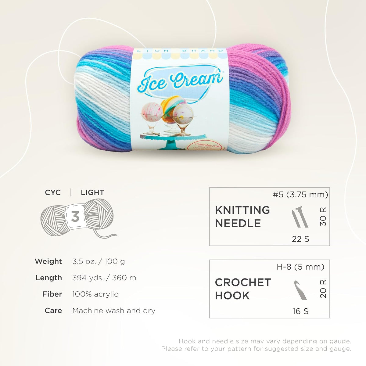 Lion Brand Yarn (1 madeja) - Hilo de helado para bebé, Moon Mist, 1182 pies (paquete de 1)