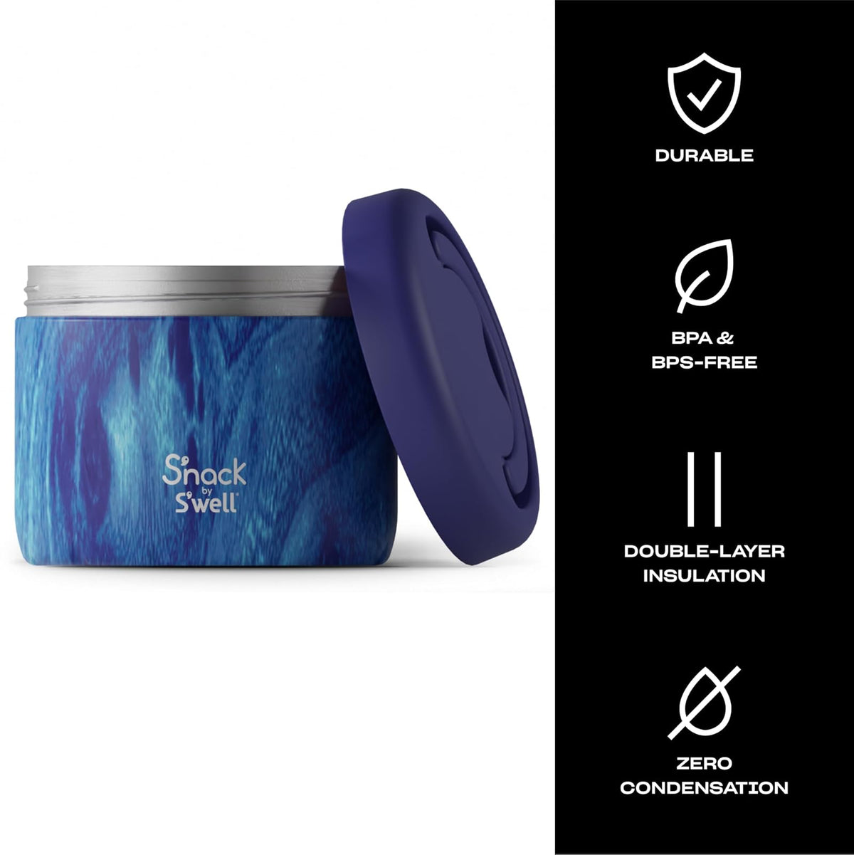 S'well S'nack - Contenedor de alimentos de acero inoxidable – 24 onzas – Azure Forest – Cuencos aislados de doble capa para mantener la comida fría durante 8 horas y caliente durante 6 – Sin BPA
