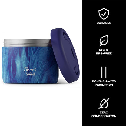 S'well S'nack - Contenedor de alimentos de acero inoxidable – 24 onzas – Azure Forest – Cuencos aislados de doble capa para mantener la comida fría durante 8 horas y caliente durante 6 – Sin BPA