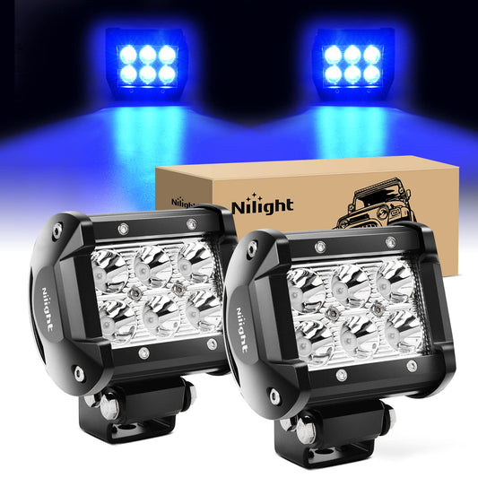Nilight - Luz LED de 4 pulgadas, luz antiniebla de conducción con puntos azules, 2 unidades de 18 W, pesca todoterreno, caza, señal de seguridad de emergencia, luces de caza para UTV Pick-up Van Boat