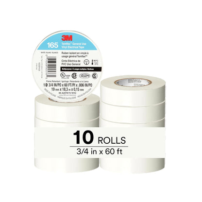 3M Temflex 165 Cinta Eléctrica de Vinilo Multiusos - Blanco