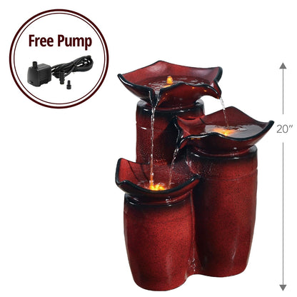 Teamson Home - Fuente de macetas de 3 Niveles con Luces LED y Bomba para Exteriores, Patio, jardín, Patio, terraza, 20 Pulgadas de Altura, Rojo Degradado