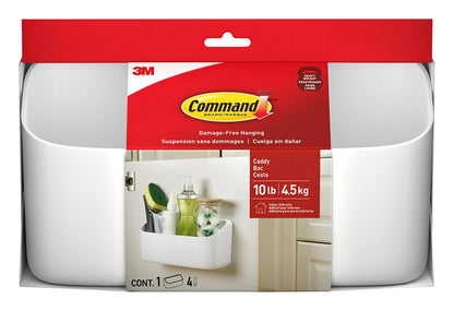 Command Organizador grande de 10 libras con 4 tiras de comando, 10 x 3.4 x 5.1 pulgadas, pesado sin daños para organizar suministros de limpieza, clóset y despensa, blanco