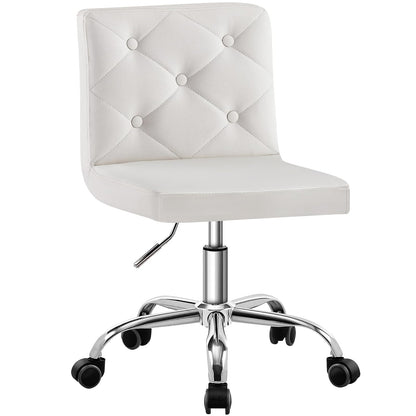 VECELO - Silla de Cambiador de Piel sintética con Respaldo Medio, sin Brazos, Altura Ajustable, giratoria de 360°, para Oficina en casa, Trabajo, Color Blanco