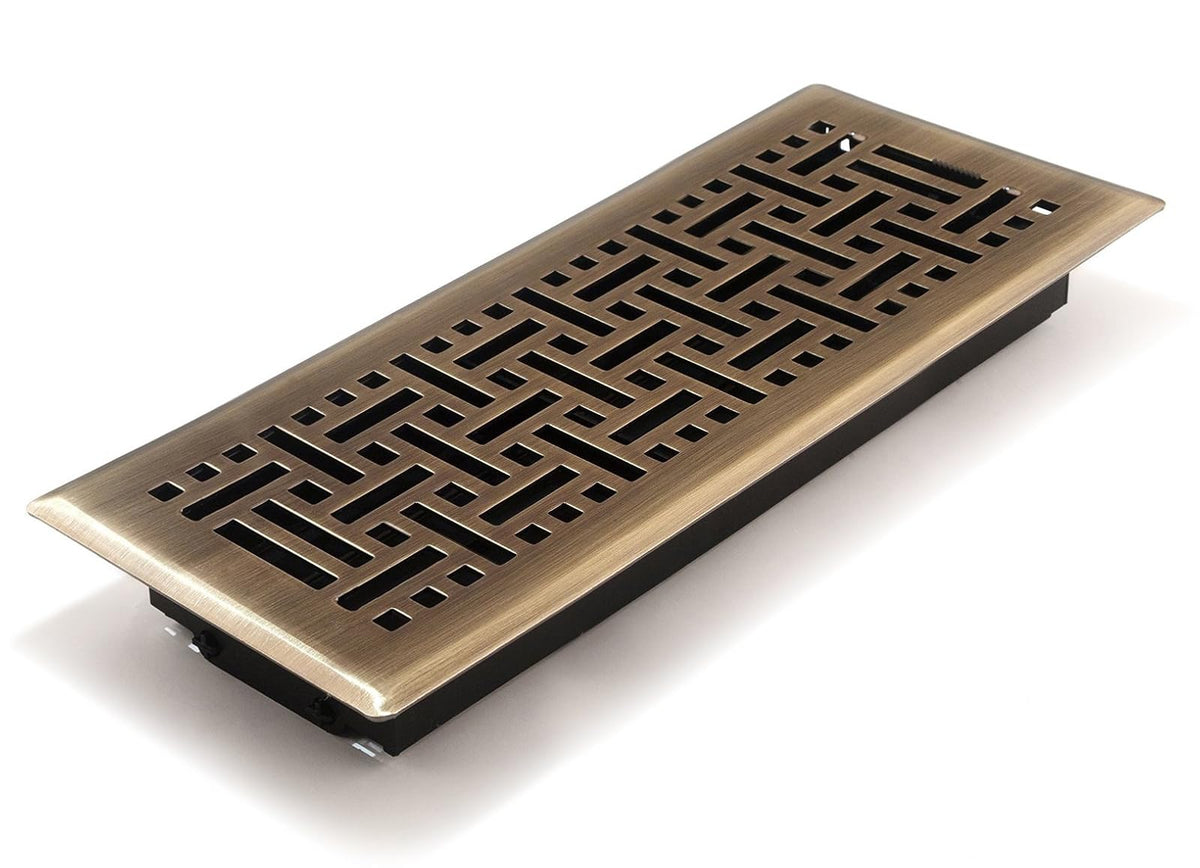 Accord AMFRABB412 Floor Register with Wicker Design, 4-Inch x 12-Inch(Duct Opening Measurements), Antique Brass - Latón antiguo - 4" x 12"