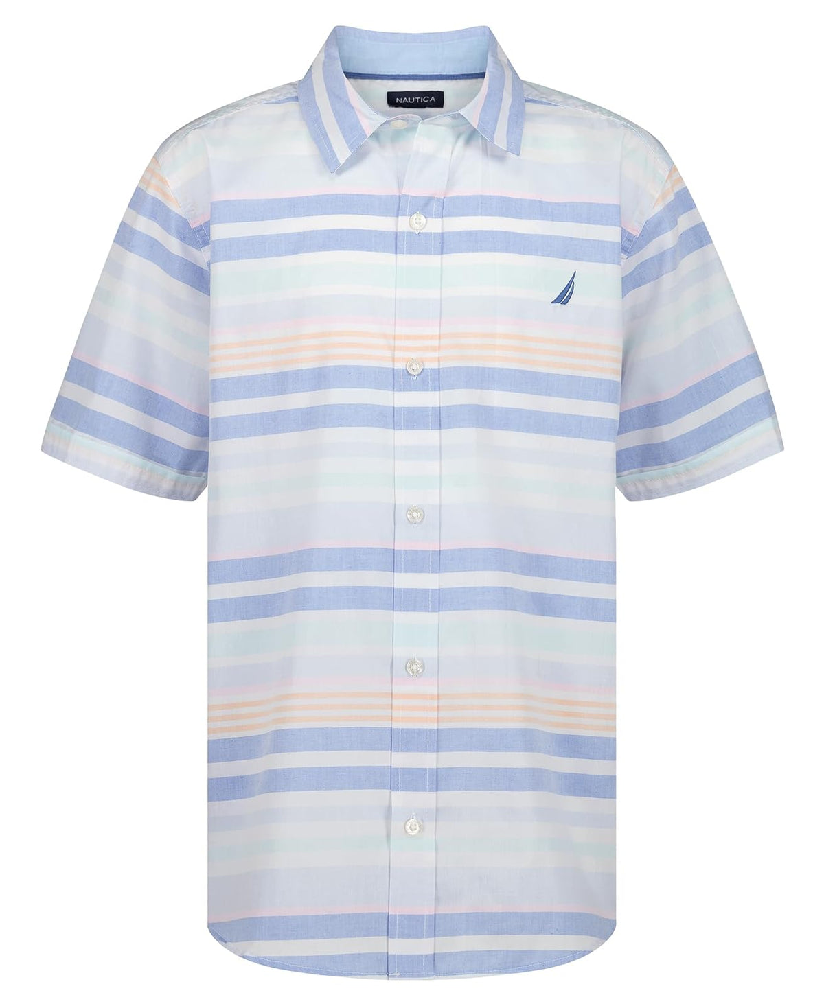 Nautica - Camisa Tejida de Manga Corta con Botones, Ligera y Transpirable - 8 - Cabana Stripe Cashmere Blue