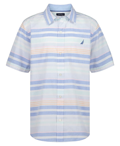 Nautica - Camisa Tejida de Manga Corta con Botones, Ligera y Transpirable - 8 - Cabana Stripe Cashmere Blue