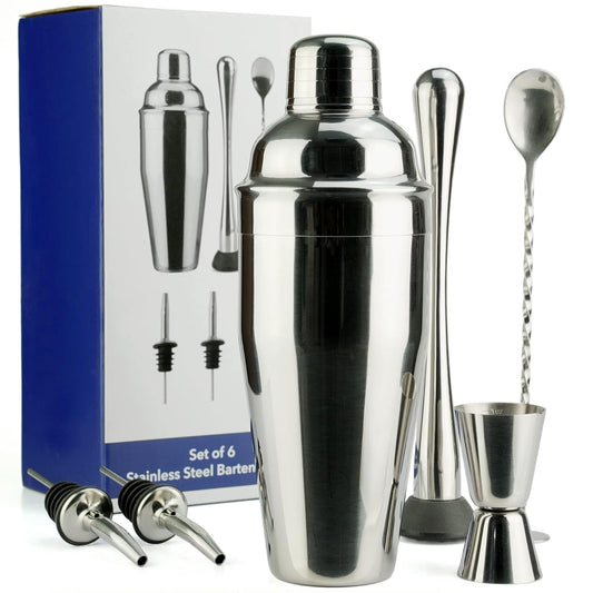 Arora - Juego de 6 Piezas - Acero Inoxidable - Herramientas Profesionales de Bar para Mezclar Bebidas, hogar, Bar, Fiesta, Plata, 24 onzas (85111)