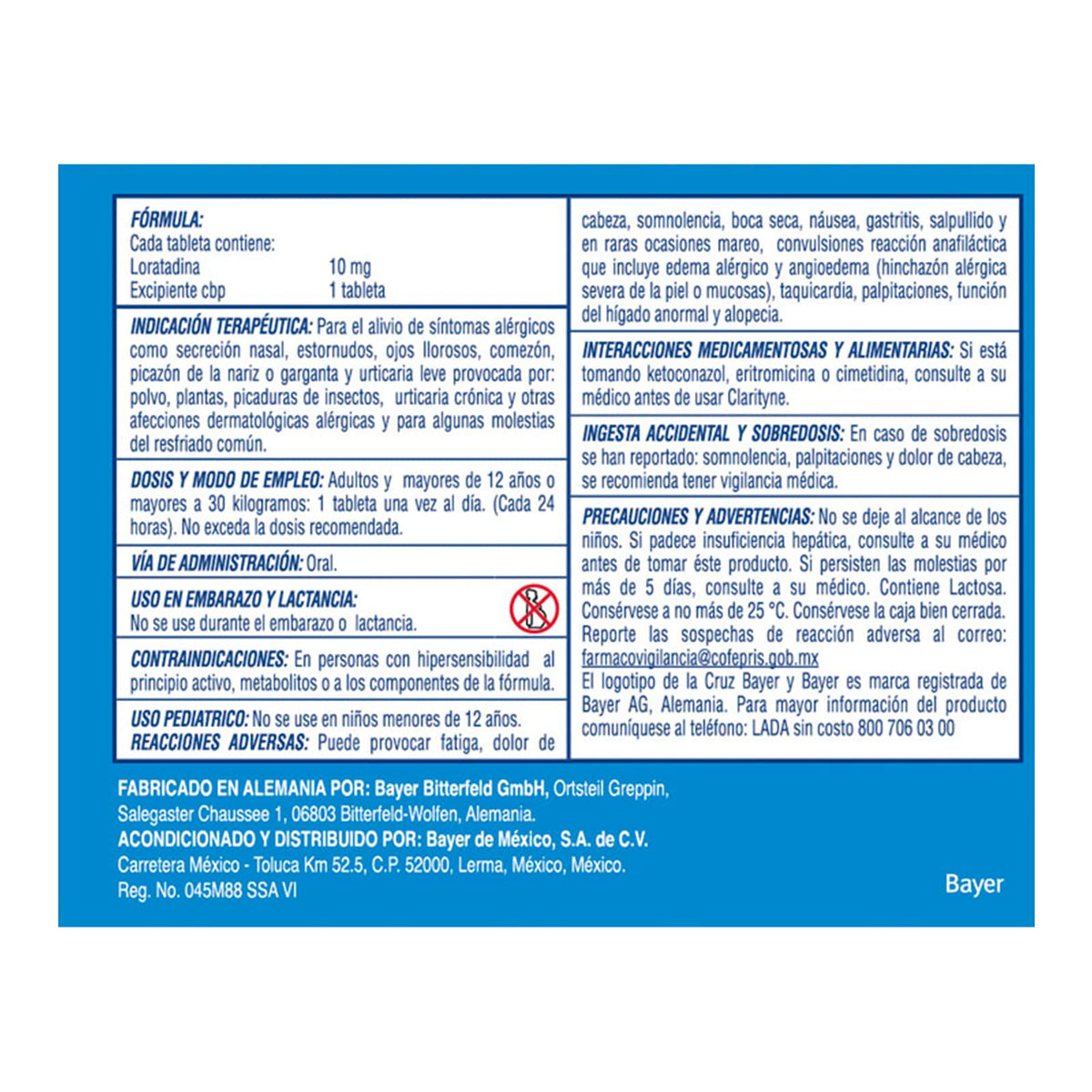 Clarityne Antihistamínico 10 Tabletas Loratadina