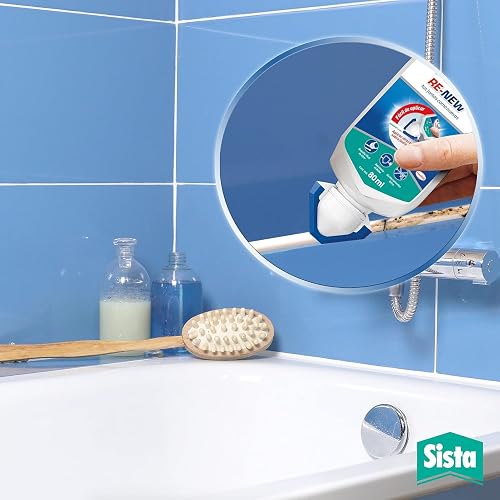 Sista RE-NEW, sellador de juntas para cocina y baño, silicona blanca para renovación de juntas, silicona para baños resistente al agua, renovador antihongos, 1x80ml