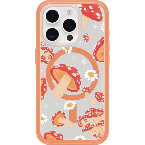 OtterBox - Funda Transparente para iPhone 15 Pro (Solo en inglés) Symmetry Series, Hongos (Naranja), se Ajusta a MagSafe, Ultra Elegante y Bordes elevados Que protegen la cámara y la visualización