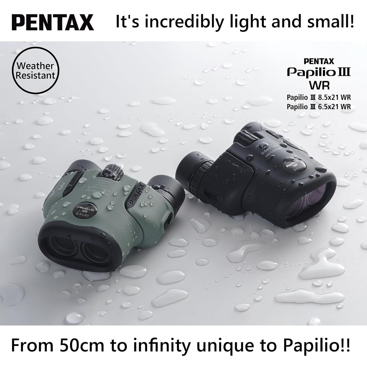 PENTAX Papilio III 8,5 x 21 WR Negro, 50 cm de Primer Plano a Infinity Focus, Cuerpo Resistente a la Intemperie, Nuevo Revestimiento HD, Adecuado para observar Objetos pequeños, para Viajes