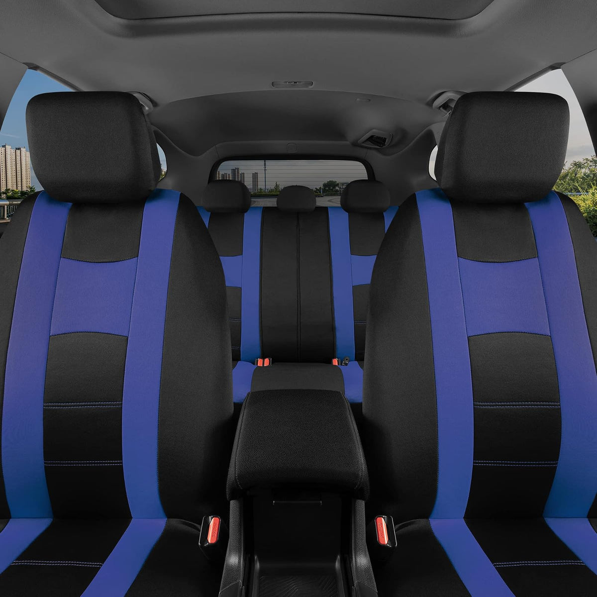 BDK - Juego completo de fundas para asientos de automóvil CarXS Forza Blue, fundas para asientos delanteros bicolores con funda de asiento trasero a juego para automóviles, protectores de asiento de automóvil de politela con diseño de banco dividido, fundas p