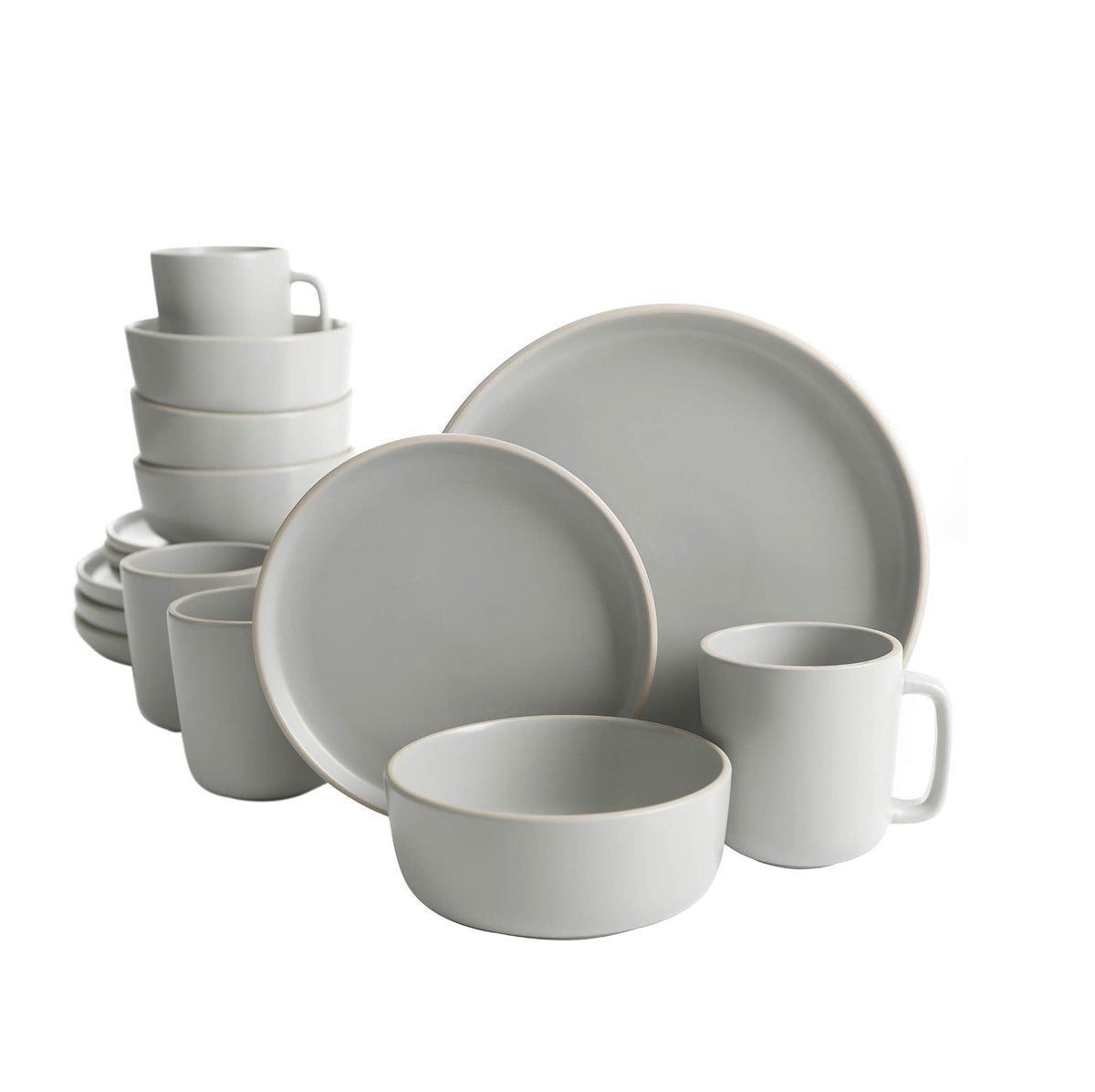 Gibson Home Zuma Vajilla de Gres, Servicio para 4 o 6 - Service for Four (16pcs) - Gris claro