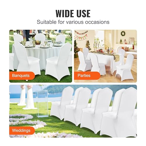 VEVOR 100 Fundas de Silla Blancas de poliéster y Elastano, Fundas elásticas para Boda, Fiesta, Comedor, Banquete, decoración de Silla