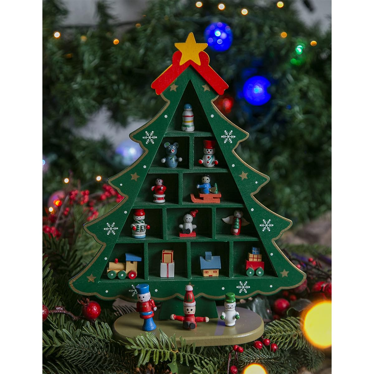 Running Decora | Árbol de Navidad de Madera con cajones | Navidad Decoración | Adornos Navideños | Color Verde | 28 cm