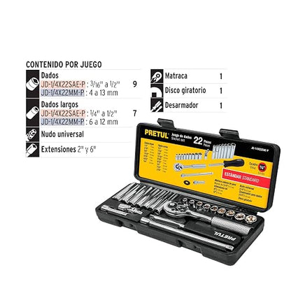 Pretul JD-1/4X22SAE-P, Juego de autoclé de 22 piezas, std, 1/4"