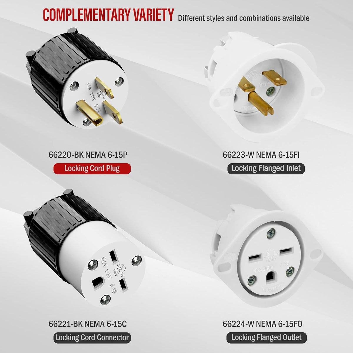 ENERLITES NEMA 6-15P Plug, 15A 250V, negro | Conexión a tierra de 2 polos y 3 cables, grado industrial, certificación UL