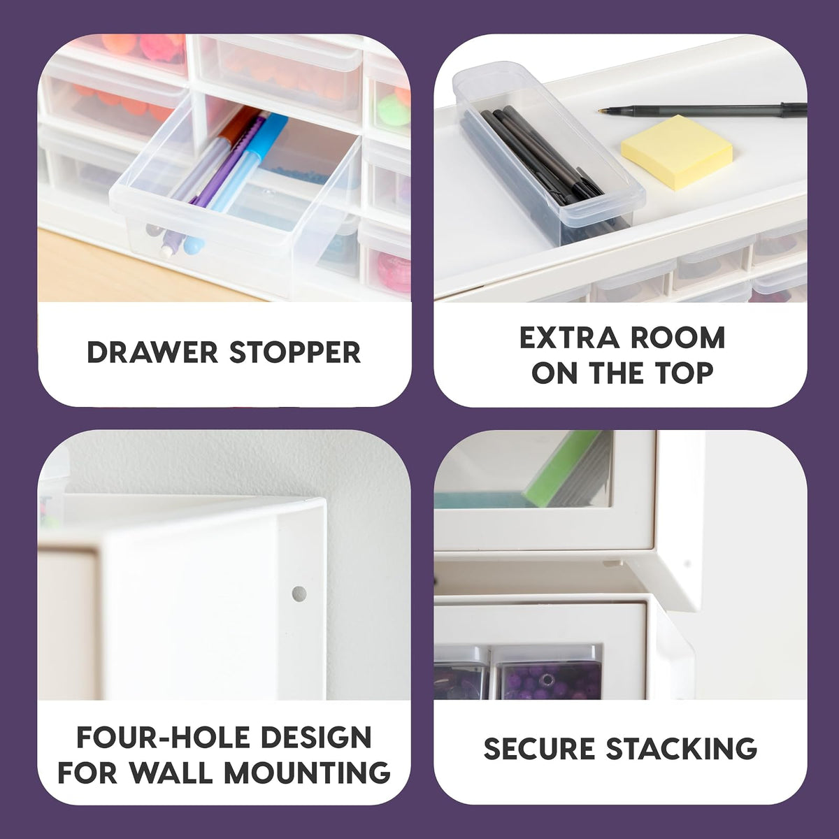 IRIS USA Organizador de Tornillos, Gabinete de 44 Cajones, Almacenamiento de Cajones de Plástico para Manualidades, Piezas Pequeñas, Tuercas y Herramientas, Pasatiempos de Arte de Scrapbook - Blanco