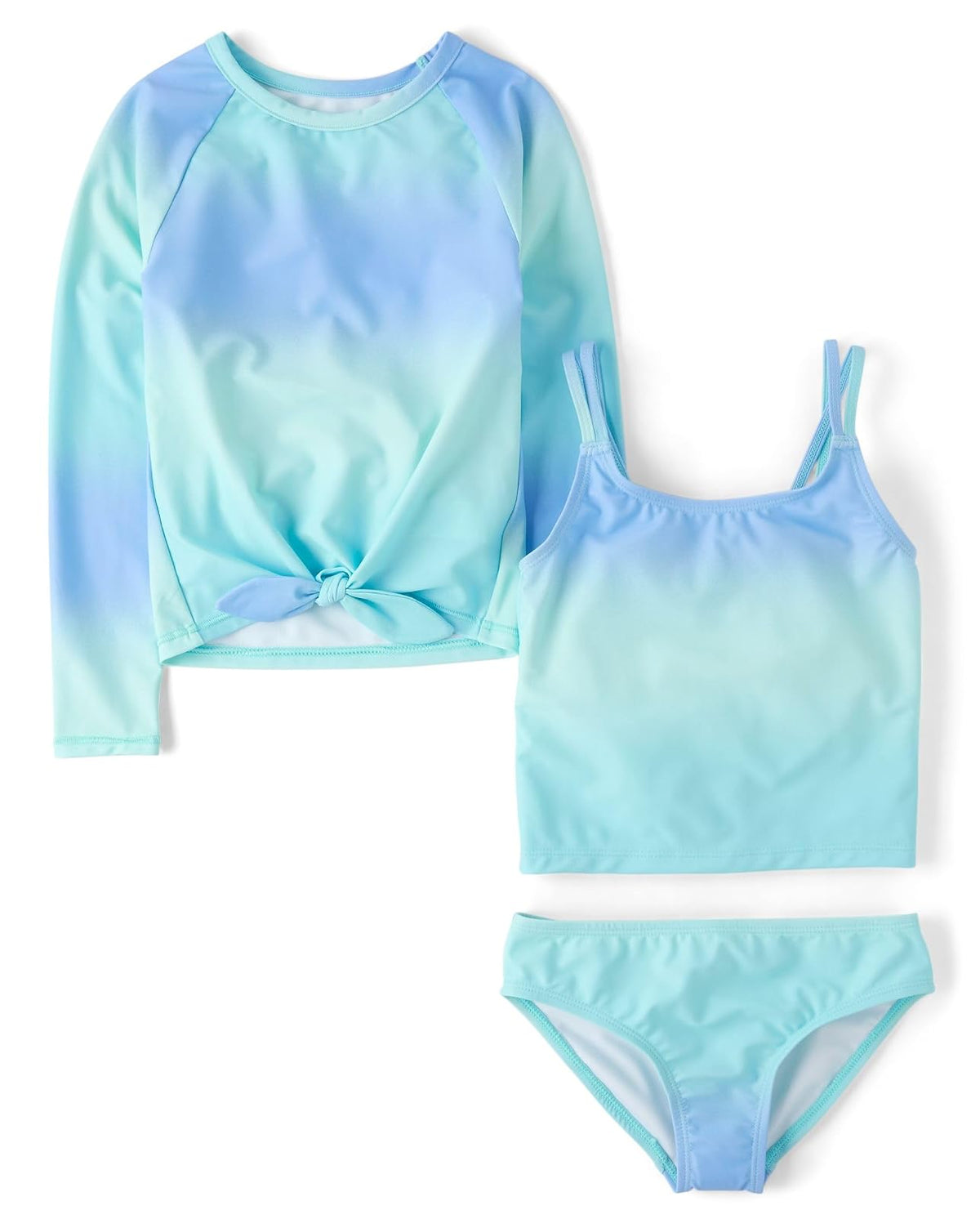 The Children's Place Long Sleeve Rashguard and Tankini Swimsuit, 3 Piece Set Juego de Tankini Niñas