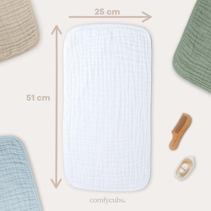 Comfy Cubs Muslin Burp Cloths Large 100% Cotton Hand Washcloths for Babies, Baby Essentials 6 Layers Extra Absorbent and Soft Boys & Girls Baby Rags for Newborn Registry (White 10-Pack, 20" X10")