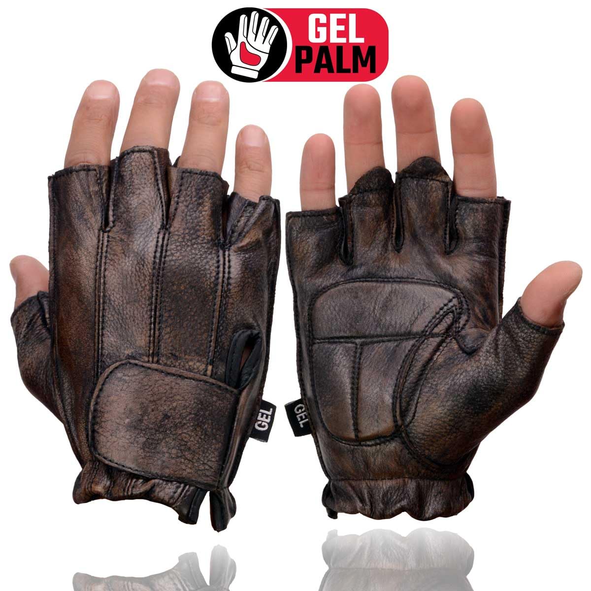 Milwaukee Leather Guantes de Piel para Motocicleta MG7561, Acolchados, sin Dedos, Marrón, Talla L
