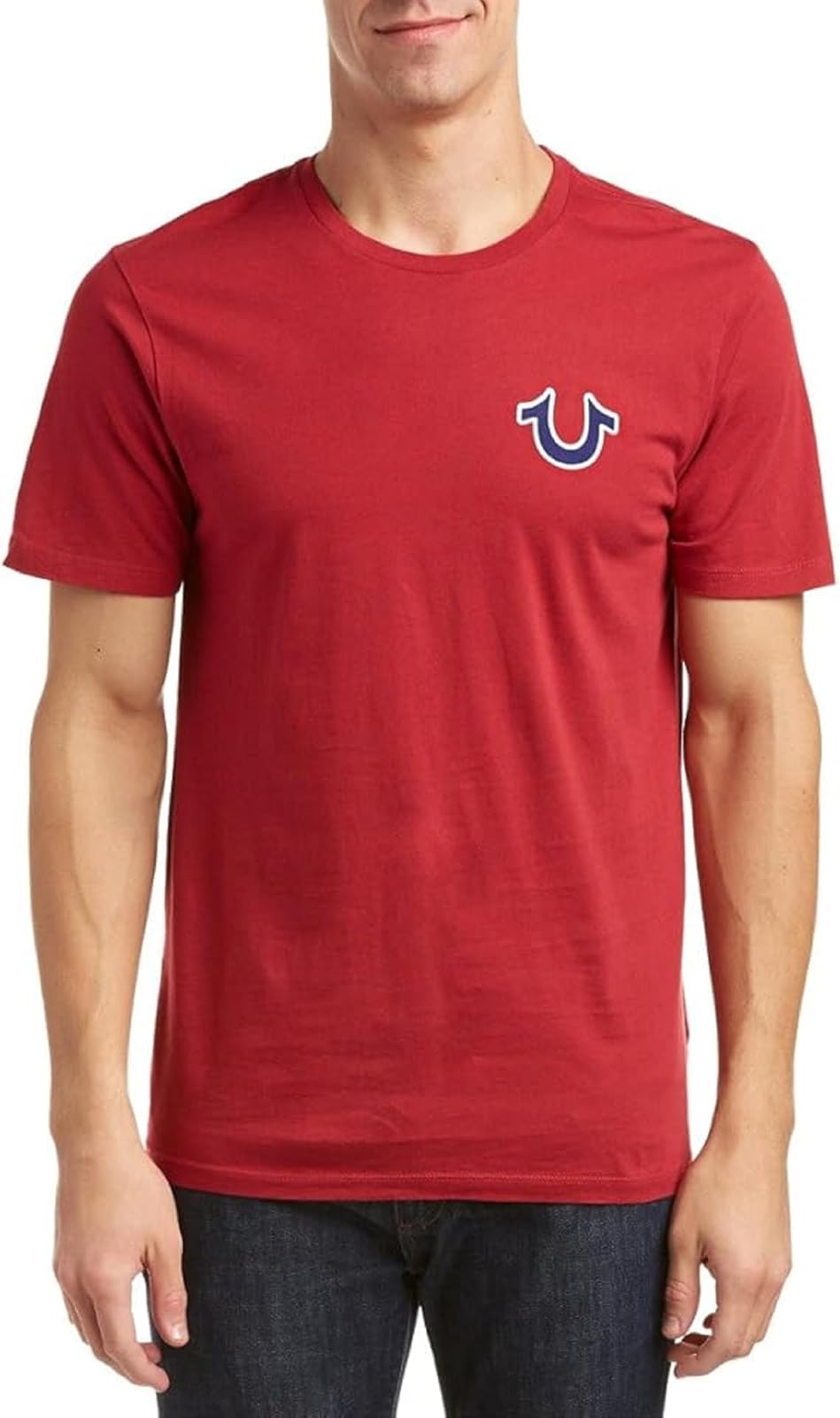 True Religion Men's Buddha Logo Short Sleeve Tee | Algodón suave, transpirable | Cuello redondo, ajuste clásico | Logotipo de pecho audaz | Camisetas gráficas para hombre - Rojo (Ruby Red) - G