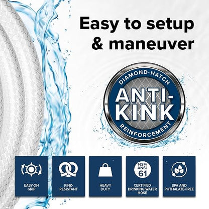 Camco TastePURE - Manguera de agua potable de 25 pies, no contiene plomo, sin BPA y sin ftalato, cuenta con diseño reforzado y hecho de PVC, diámetro interior de 1/2 pulgadas, fabricado en los Estados