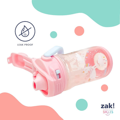Zak Designs - Botella de agua para niños, con diseño de princesa de Disney, de plástico de 12 onzas, duradera y a prueba de fugas con boquilla de bloqueo de líquido, asa de transporte, base protectora